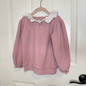 Cecil & Lou Pink Ribbed White Ruffle Collar Long Sleeve Blouse Sz 5 Coquette